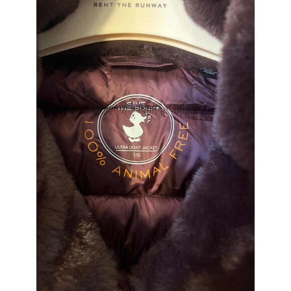 new Save the Duck Sz S Purple Burgundy Mei Faux Fur Collar Puffer Jacket coat - Picture 3 of 6